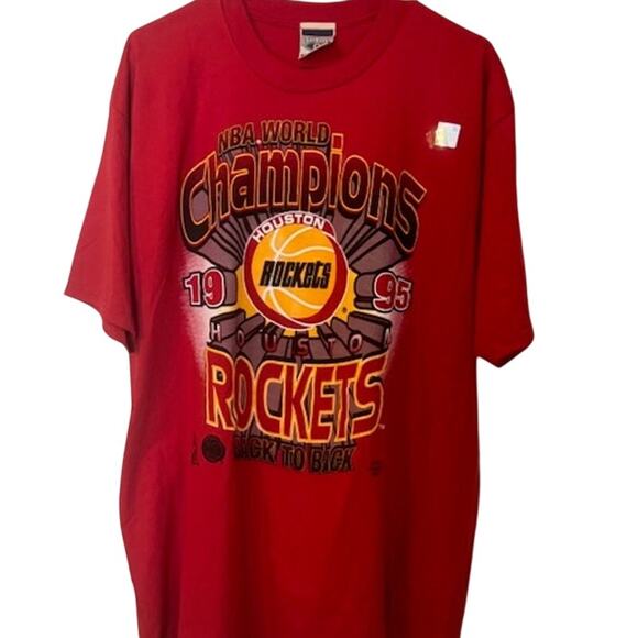 NWT RARE Vintage 1995 Houston Rockets Back To Back NBA Champions Shirt XL - Picture 1 of 8